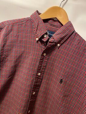 15 1/2- Ralph Lauren Red & Navy Plaid Button-Down Shirt